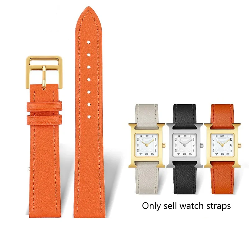 Watch Band For Hermes H Genuine Leather Watch Band HOUR Series Square Dial Thin Orange Cowhide Watch Band 14mm 16mm 18mm