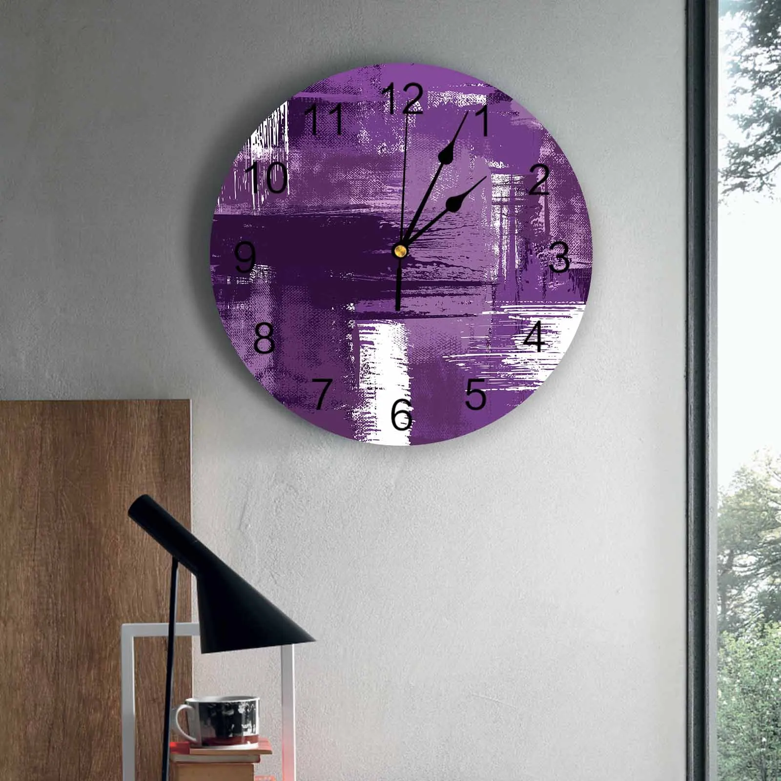 

Bedroom Wall Clocks Abstract Purple Mottled Oil Painting Living Room Clocks Ornaments Baby Room Study Mute Wall Clocks