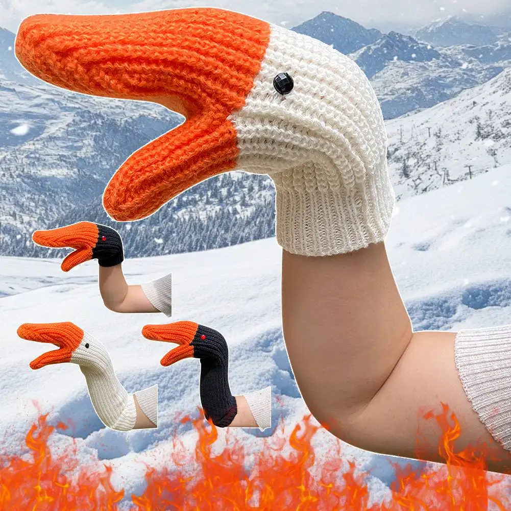 

Креативные вязаные перчатки в форме гуся, унисекс, варежки с рисунком лебедя, теплые варежки с полным пальцем и животными, морозостойкие для детей и взрослых