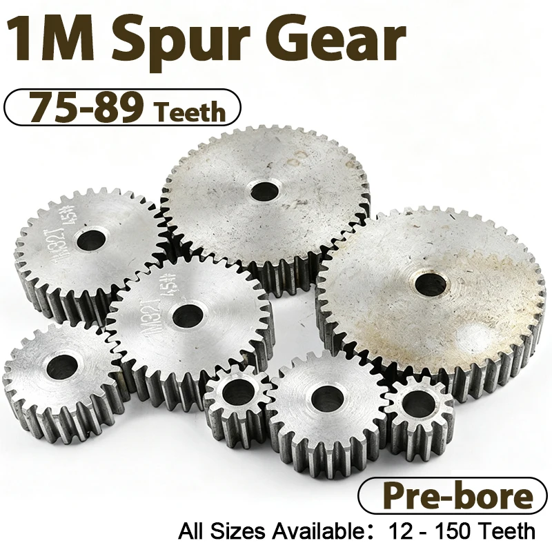 1 Modulus Spur Gear 1M Pilot Hole 1 Mod Flat Cylindrical Motor Transmission Pinion Gear 75 76 77 78 79 80 81 82 83 84-89 Teeth