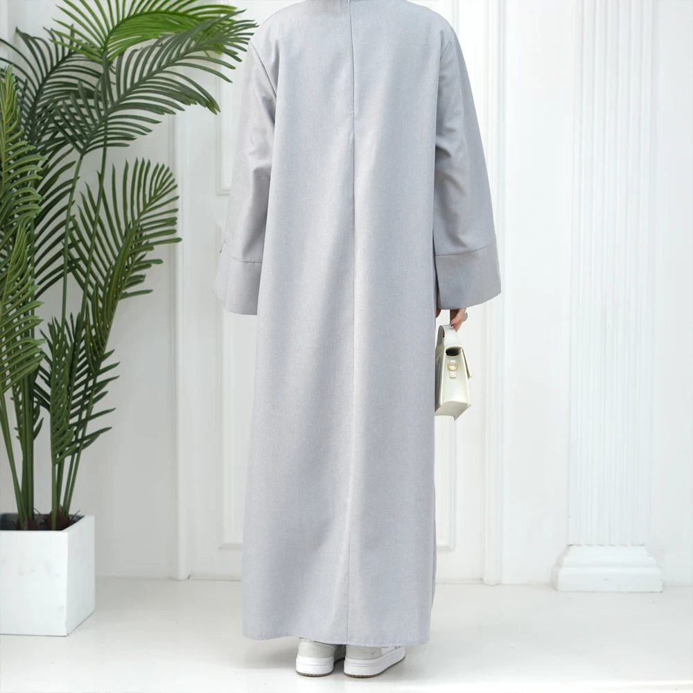 Imagem -06 - Plain Dubai Abaya para Mulheres Vestido Muçulmano Solto Roupa Islâmica Casual Bolsos Laterais Punhos Divididos Robe Hijabi Ramadan Eid Kaftans