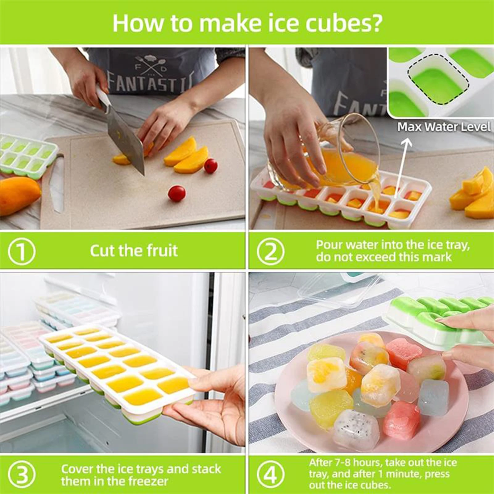 Reusable Ice Cube Mold Easy Release Flexible DIY Ice Mould with Covers Stackable Ice Tray For Bar Cocktail Freezer Kitchen Tools