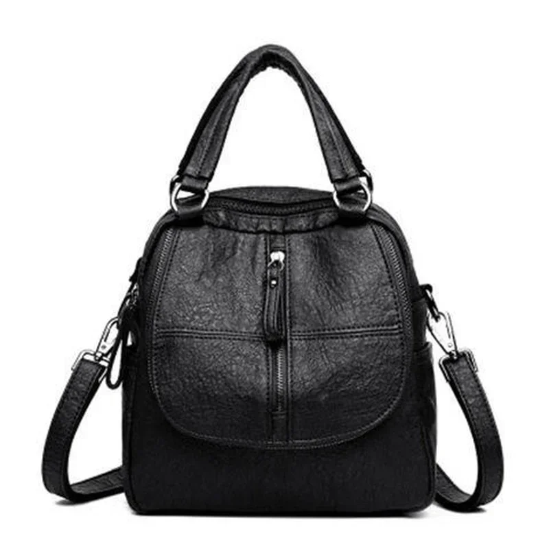 PU Washed Leather Convertible Backpack Purse Waterproof Lightweight Shoulder School Tassel Zipper Pocket Pack Bag for Women