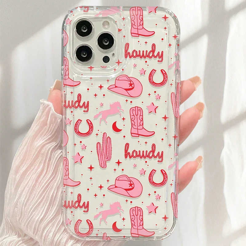Women Cowboy Hat And Boot Pink Cowgirl Pattern Clear Phone Case For Xiaomi Redmi Note 13 12 Pro Plus 5G 11 10 Redmi 12 12C Cover view 2