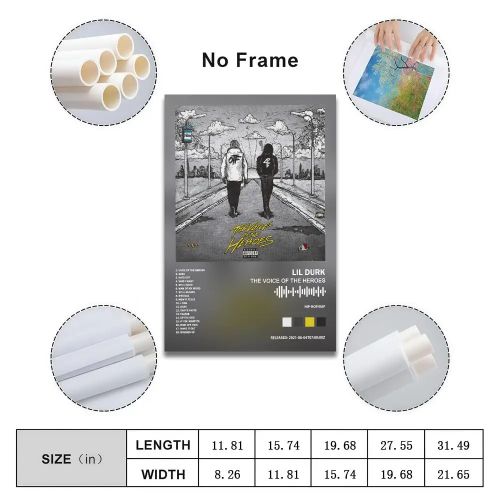 Lil Durk Poster Peelable Self-Adhesive Album Cover Poster Stickers, Frameless Wall Art for Singer Band Pop Rap Bedroom