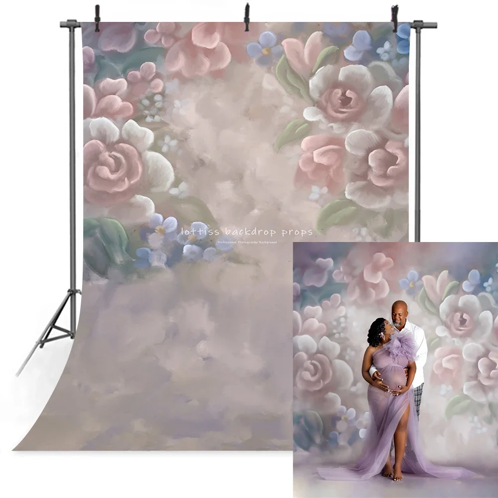 Light Color Hand Painting Flowers Backdrop Pregnant Woman Portrait Photography Gril Family Photocall Props Floral Background