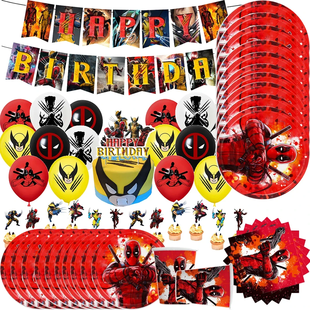 Pancarta de la serie Deadpool y Lobezno para fiesta de cumpleaños, adorno para pastel, bandera colgante, conjunto de globos de Deadpool, decoración de cumpleaños