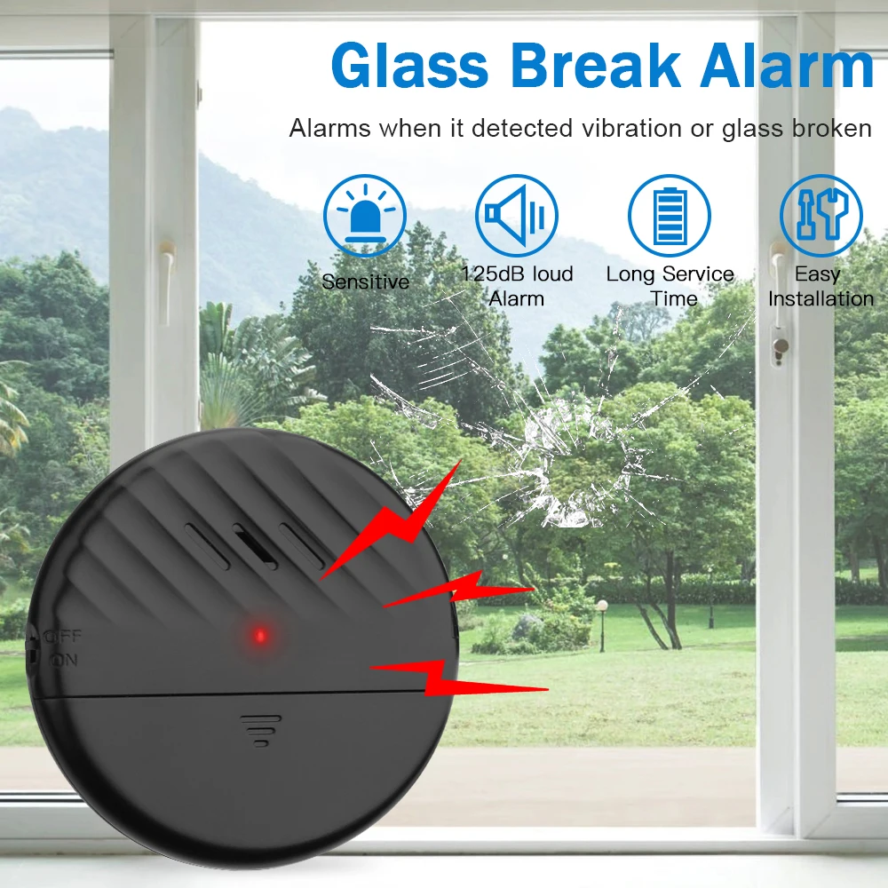 Camluxy Wireless 125dB Door Window Vibration Sensor Alarm Glass Break For Warning Burglars Anti-Theft Home Safety Security