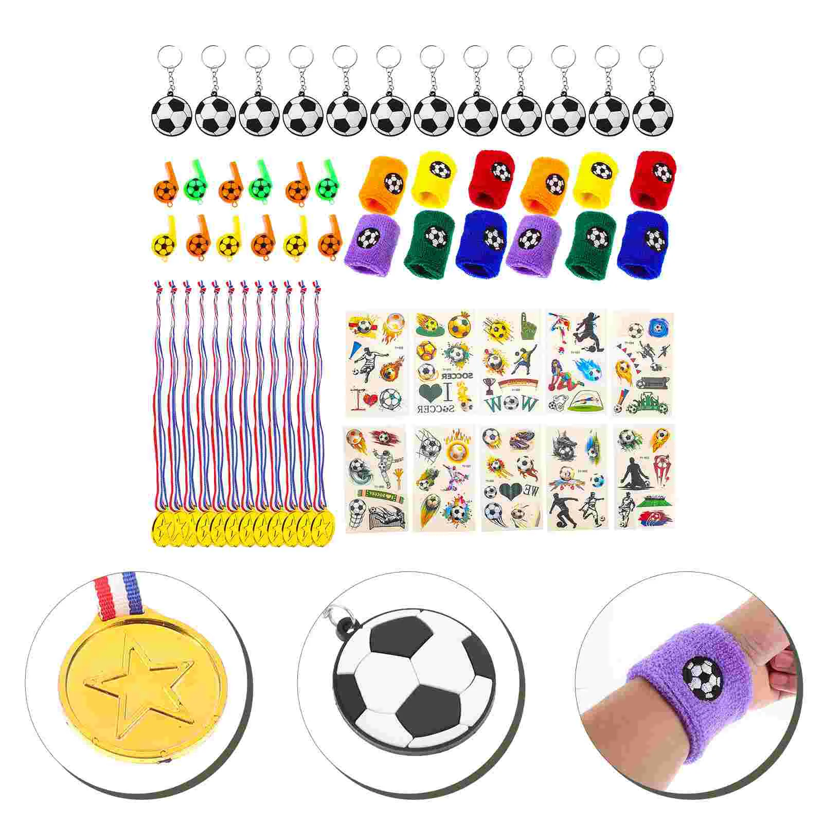 Football Party Props Gifts for Stocking Stuffers Soccer Whistle Keychain Sticker Favors Competition Metal Child Cheerful DIY