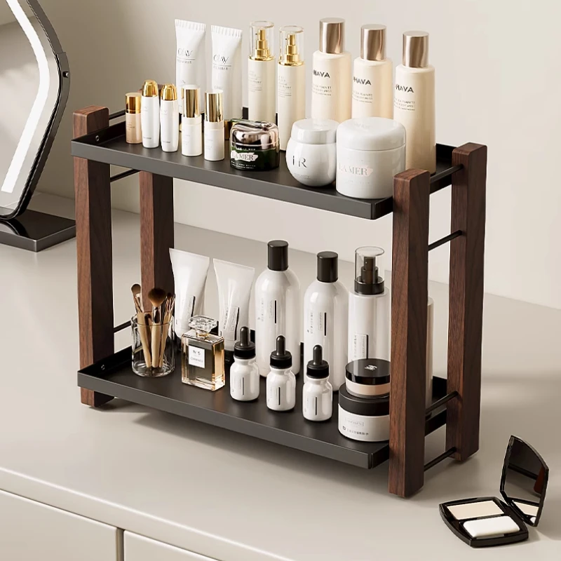 Bathroom vanity dressing skin care cosmetics wooden storage box desktop shelf washstand，Bathroom Counter Organizer