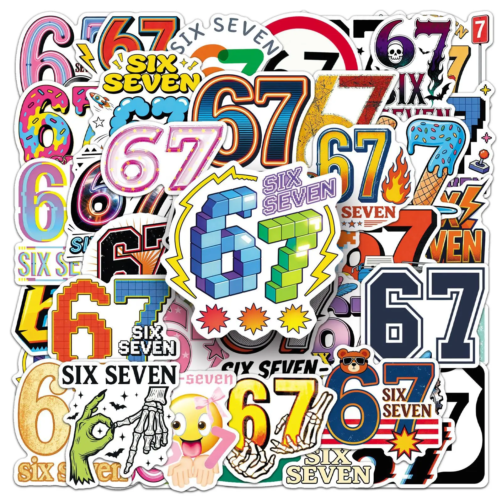 50PCS Six Seven Boys Meme Stickers Pack Trendy Cute Funny Cartoon Number 67 Stickers for Laptop Phone Notebook Water Bottle image 3