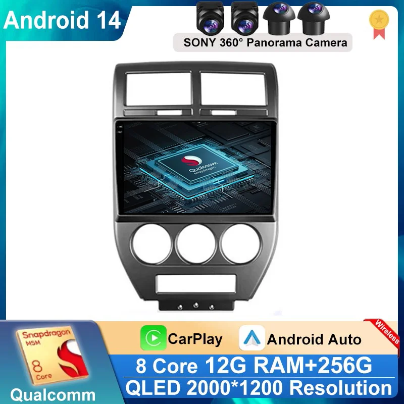 

Android 14 для Dodge Caliber Jeep Compass 1 MK Patriot 2006-2010 Автомобильный радиоприемник Видео Carplay Сенсорный QLED экран GPS без 2Din BT