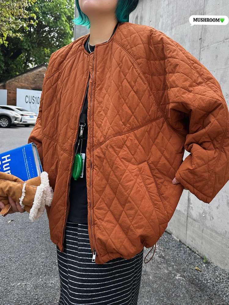 

Musoom Head Miss Autumn Winter New Sle Korean Retro Casual Faion Diamond Pattern Zipper Cotton Jaet Women's Clothes