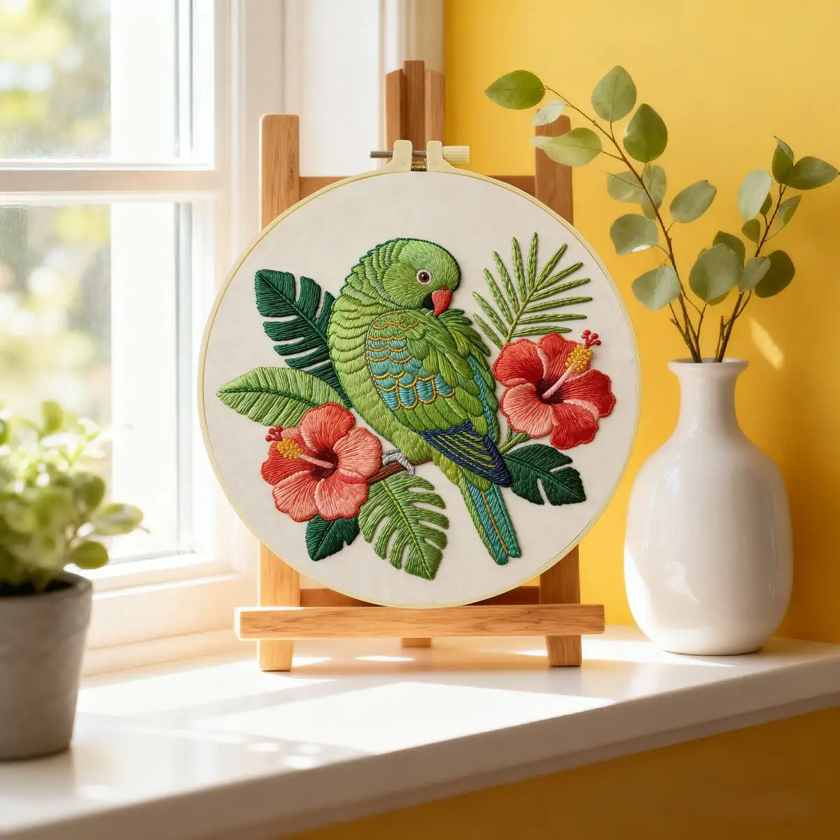 1 Stück 20x20cm/15x15cm 7,87/6,3 Zoll Papageien-Stickerei-Starter-Kit DIY-Kit DIY-Stickerei-Set für Anfänger – Detail 1