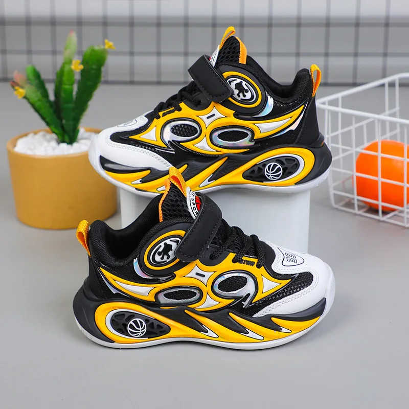

2025 New Kids Sneakers Breathable Mesh Lightweight Soft Sole Comfortable Boys Basketball Shoes Girls Running Shoes