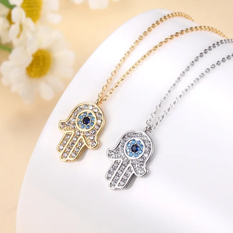 2023 Fashion Vintage Zircon Evil Eye Pendant Necklace for Women Stainless Steel Turkish Eye Fatima Hand Choker Goth Jewelry Gift