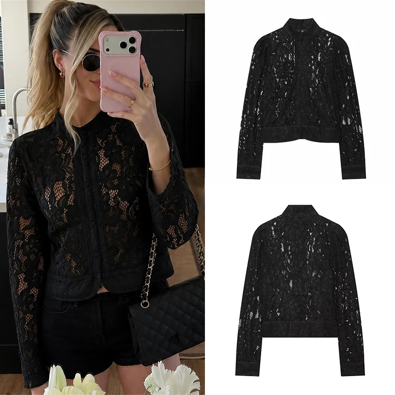 Guobioziy Women's Lace Blazer 2026 Spring-Autumn Collection French Casual Fashion Trendy Sexy Entertainment Street Classic Style