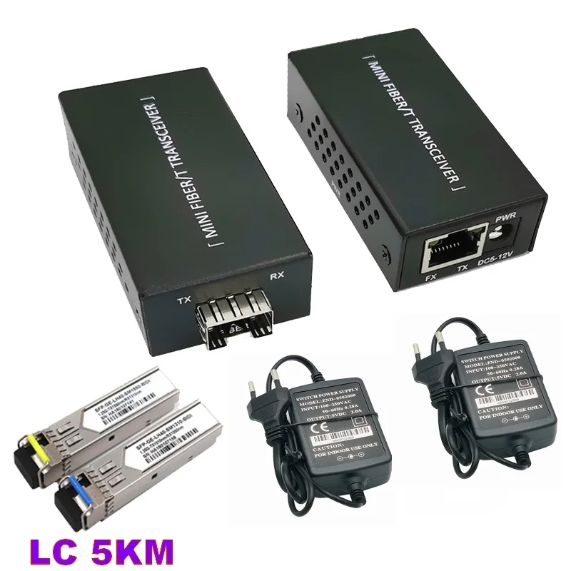 مفتاح ألياف إيثرنت جيجابت لكاميرات IP ، 1 SFP إلى 1 RJ45 UTP ، حجم صغير ، محول وسائط