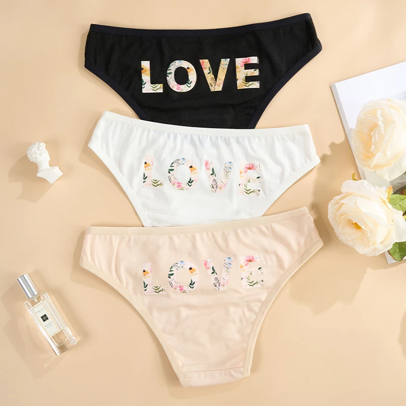 2026 Damen Love Print Komfortable Baumwollslips Junge Mädchen Frauen Unterwäsche Spitze Niedliche Slips
