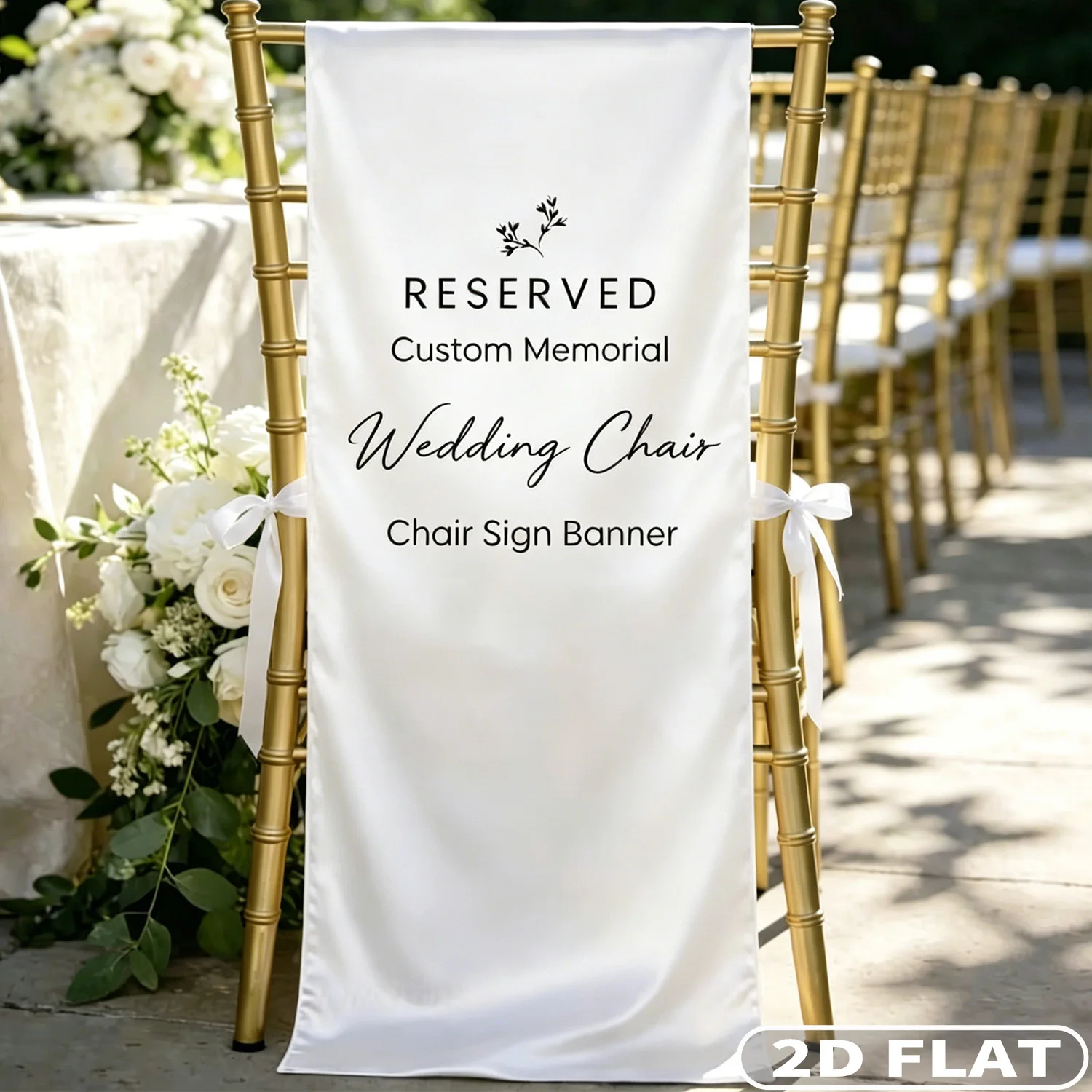 1pc Custom 2D FLAT Satin Memorial Wedding Chair Banner  In Loving Memory, Reserved Seat Sign, Custom for Wedding, Funeral
