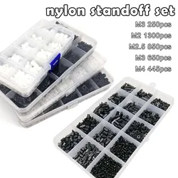 1 Box Plastic Nylon Hex Hexagon Spacer Column Standoff Screw Nut Washer Kit Set for PCB Motherboard M2 M2.5 M3 M4 Black White