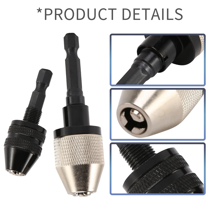 A53Q-2 Pieces Keyless Drill Chuck 1/4 Inch Hex Shank Keyless Drill Chuck Fast Change Adapter In 0.3-6.5 Mm, 0.3-3.6 Mm