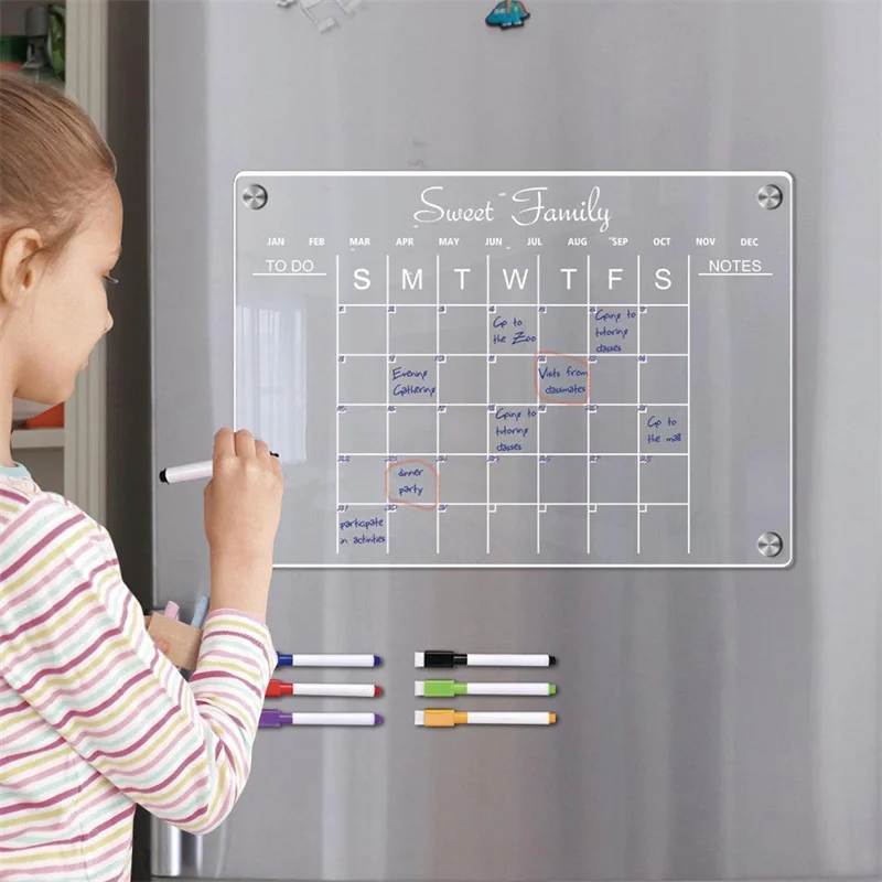 Magnetic Fridge Calendar Board Acrylic Magnetic Calendar Board Fridge Sticker Dry Erase Write White Board Schedule To Do List