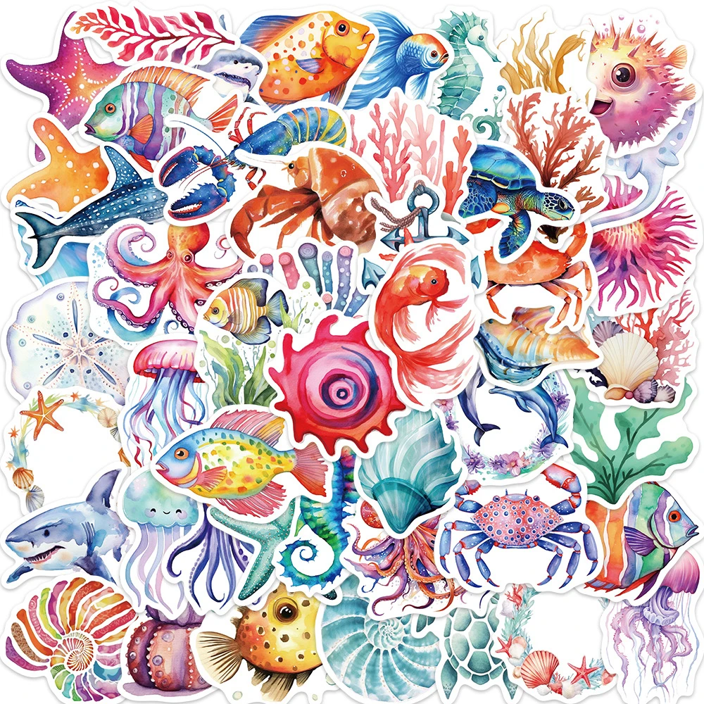 

10/30/50/100pcs Cute Artsy Marine Animals Graffiti Stickers Ocean World Cartoon Decals Kids DIY Scrapbook Laptop Phone Sticker