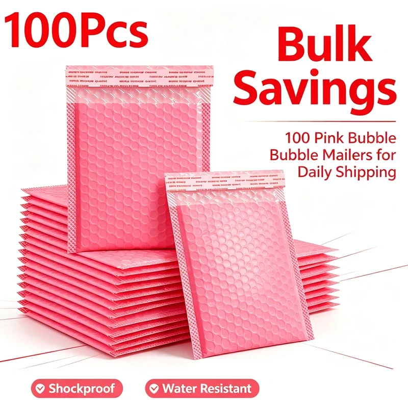 100pcs Pink Bubble Mailers Padded Envelopes Pearl film Gift Present Mail Envelope Bag For Book Magazine Lined Mailer Self Seal