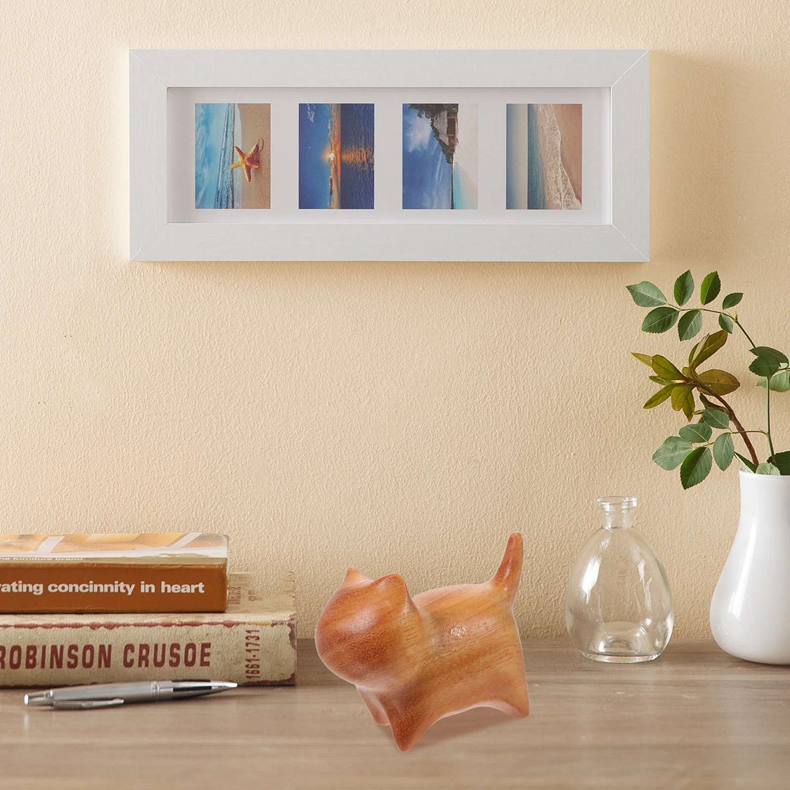 

Cute Wooden Kitten Ornament Handmade Cat Sculpture for Home Decor Gift Idea Bedroom Living Room Shelf Accessory