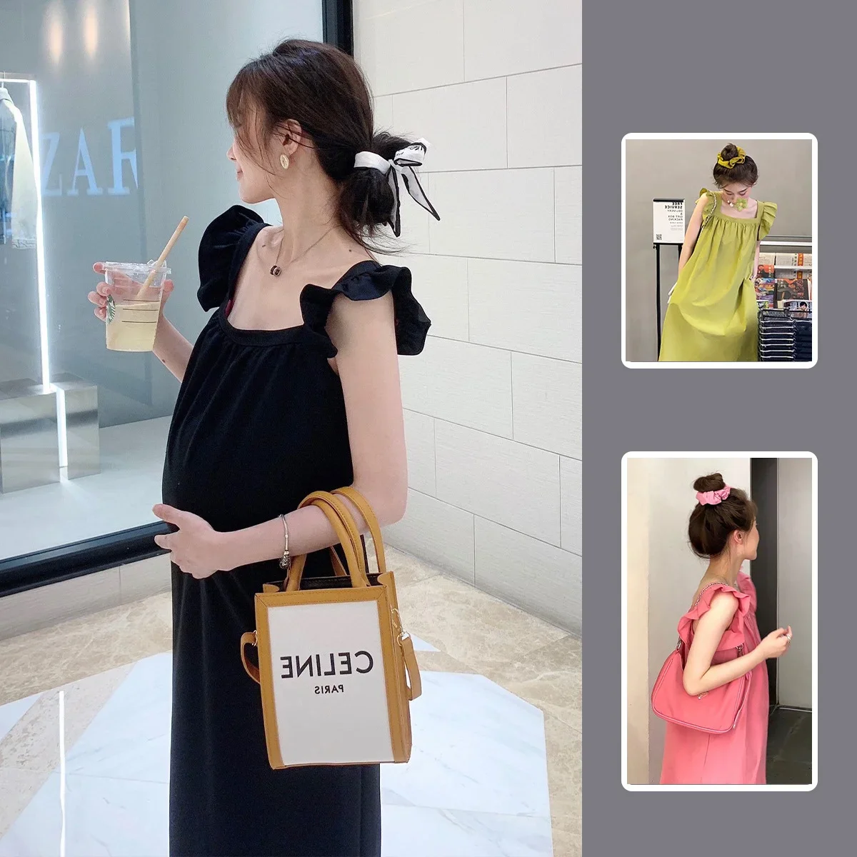 Breastfeeding Maternity Dresses  Clothes Ruffles Sundress for Pregnat Women Elegant Pregnancy Butterfly-knot Dress