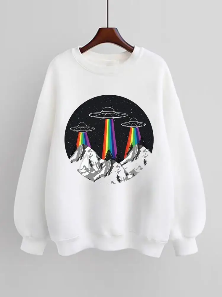 

Women Fleece UFO Alien Trend 90s Cute Clothing Fashion Pullovers Print Female Long Sleeve Clothes Graphic Sweatshirts