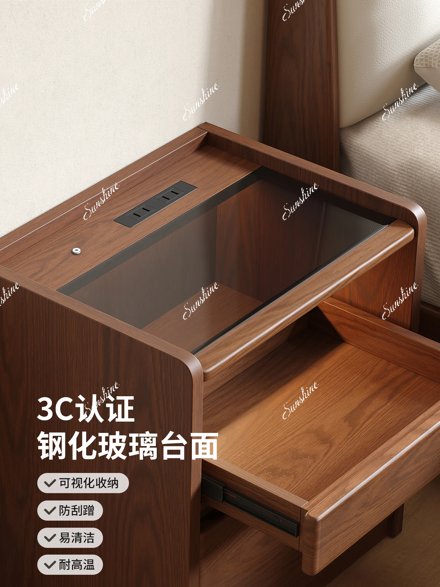 Household bedroom antique bedside storage cabinet with socket with lamp smart bedside rack