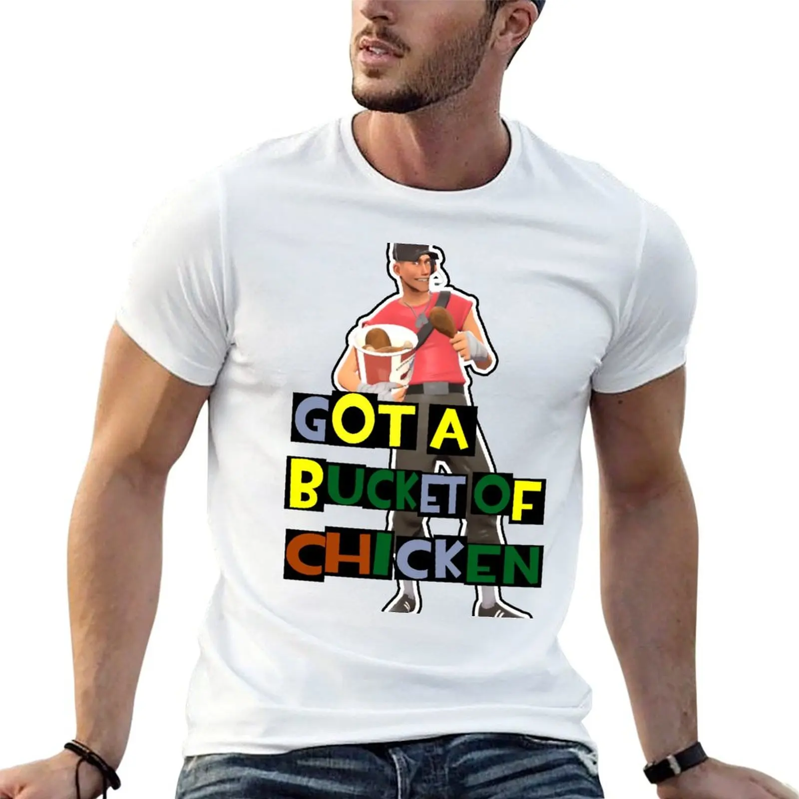 Got a Bucket of Chicken TF2 Scout Meme Art T-Shirt Outdoor Sports Short Sleeve Top
