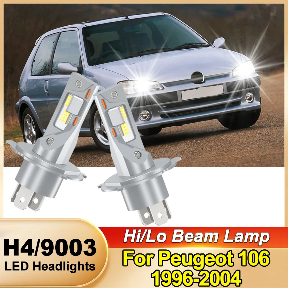

2 шт. светодиодные лампы H4 для фар головного света, дальний и ближний свет, CANBUS, автомобильные фары, чип CSP, Plug and Play для Peugeot 106 1996-2004