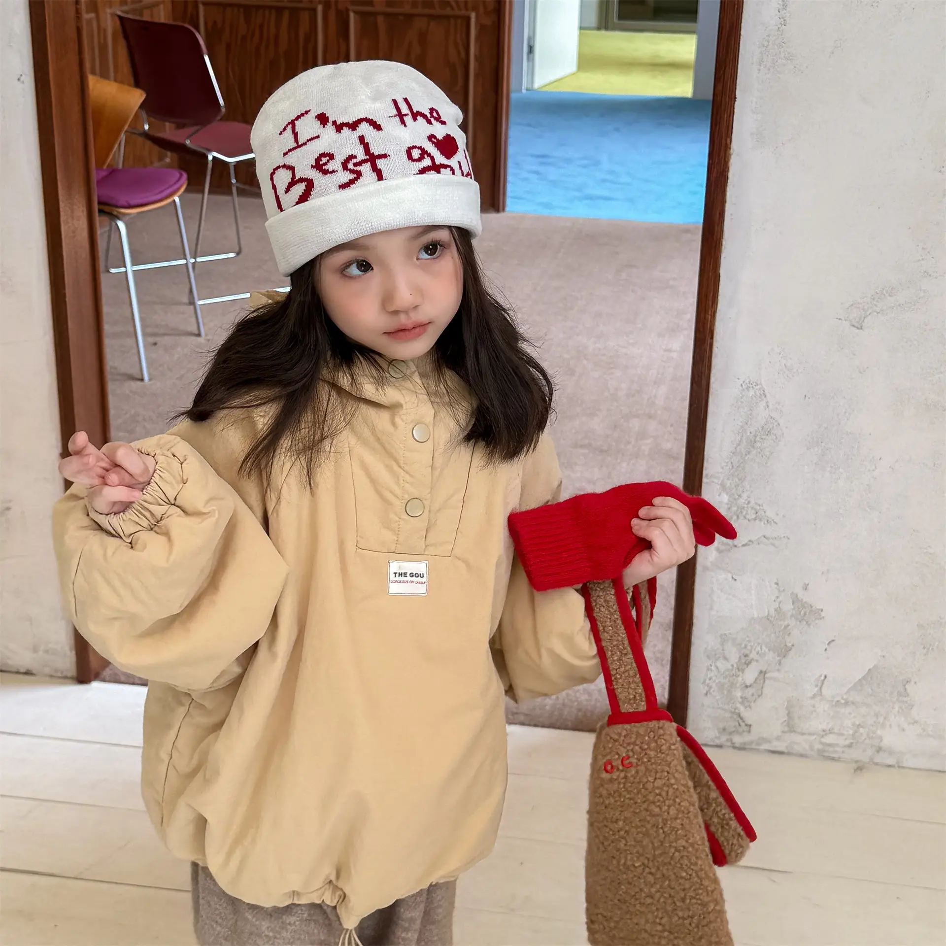 

2025 зимнее новое детское пальто с капюшоном и длинными рукавами, бархатное толстое теплое пальто для мальчиков, однотонная хлопковая стеганая куртка для девочек, одежда для малышей