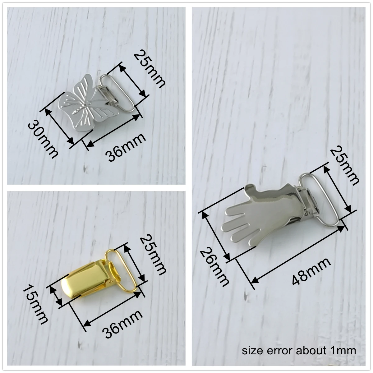 8 pezzi 25mm clip per bretelle farfalla palmo a forma di cuore clip per lenzuolo clip per ciuccio superficie brillante C1602