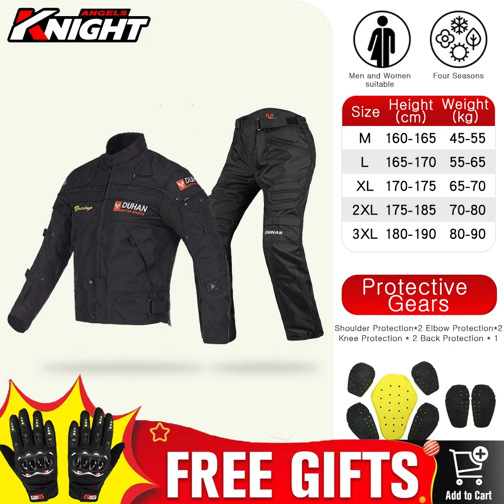

DUHAN Black Motorcycle Jacket Motorcycle Pants Men Motocross Racing Suit Body Armor With Back Protector Moto Clothing Set
