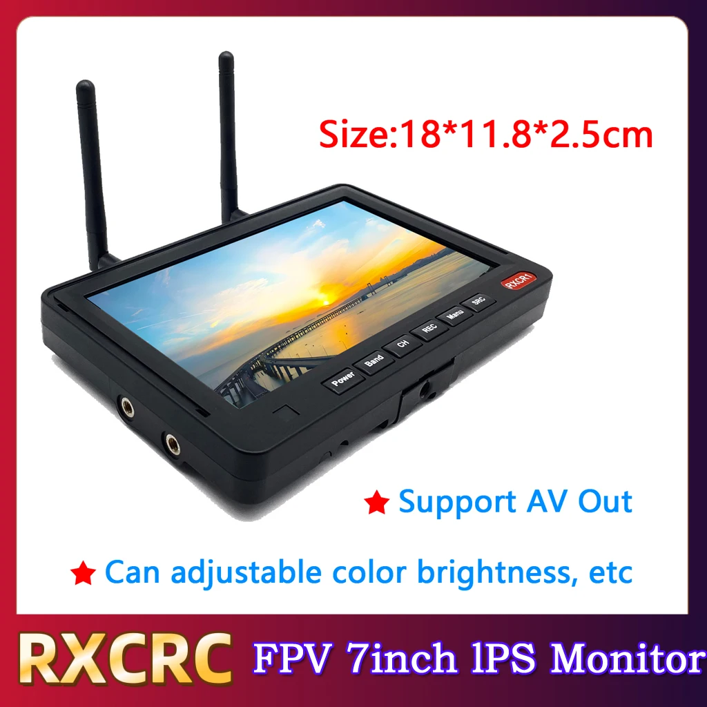 RXC FPV 5.8G 56CH 7inch Dual antennas Receiving Display Screen 1024*600px High brightness 600cd/㎡ Built-in 3.7V 3000mAh battery