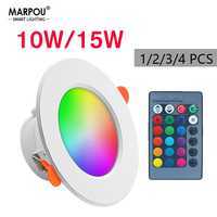 Marpou 1/2/3/4PCS RGB LED Downlight 16colors Dimmable Spotlight 10W/15W IR Remote Led Down Light For Room Decor AC220V LED Panel