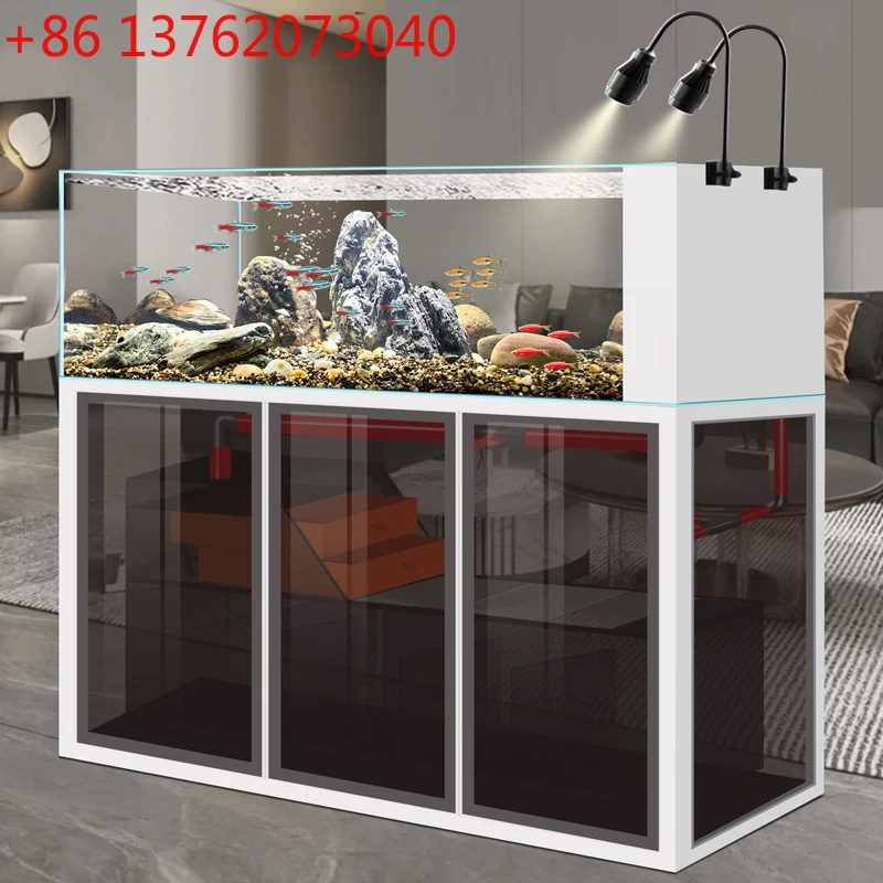 Household ultra-white glass native landscaping fish tank medium and large bottom filter side overflow aquarium