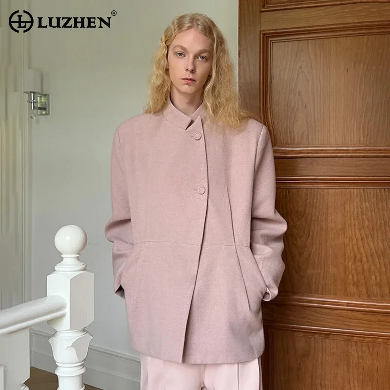 

LUZHEN Coat Fashion Elegant Asymmetric Buttoned Placket Stand Neck Men's Original High Quality Solid Color Casual Jacket JY5784