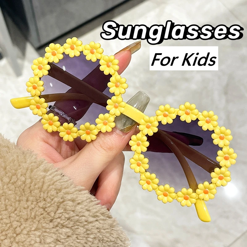 

Retro Candy Color UV400 Sunglasses for Children Kids Fashion Round Frame Goggle Shades Girls Cute Lovely Daisy Flower Eyewear