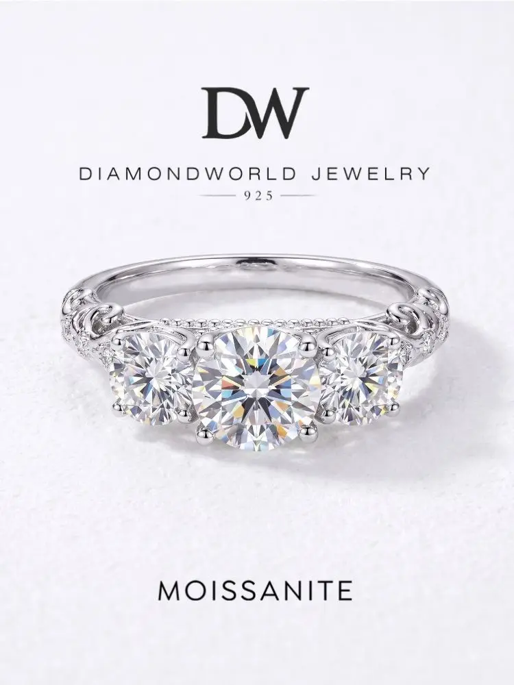 DWJ Real 0.5CT Moissanite Diamond Round  Rings for Women Wedding Anniversary 925 Sterling Silver Luxury Gemstone Fine Jewelry