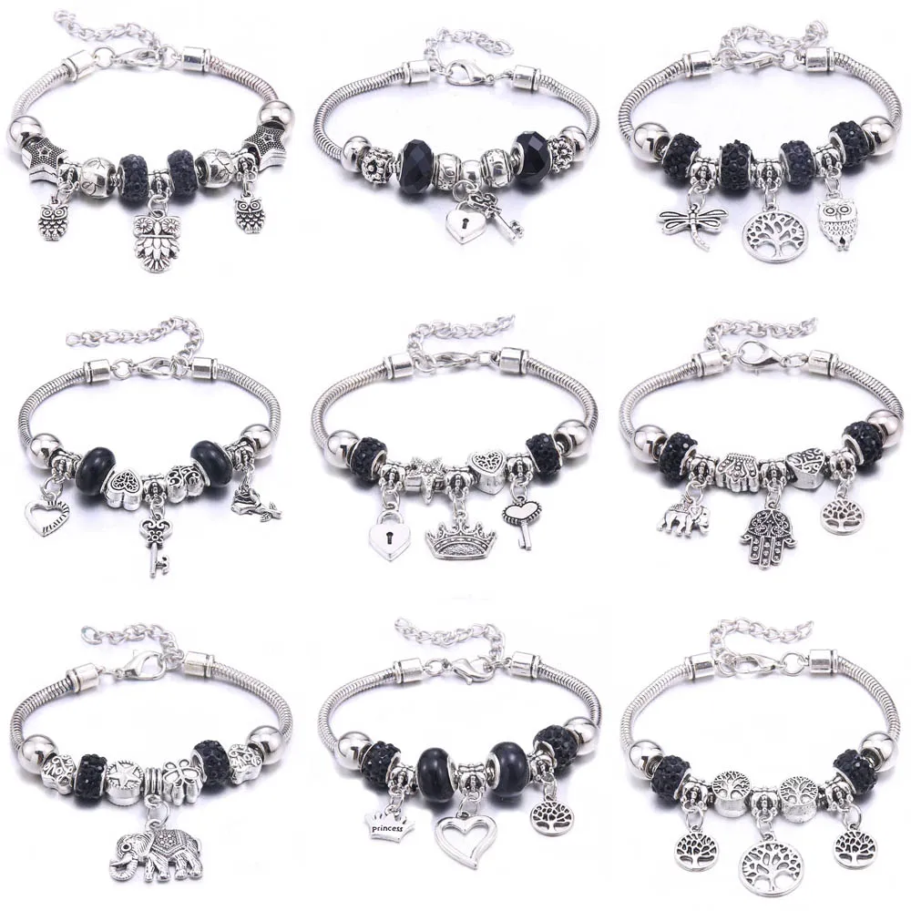 2026 New Women's Charm Bracelet White Butterfly and Crown Beads Bangle Style Jewelry Gift for Girls