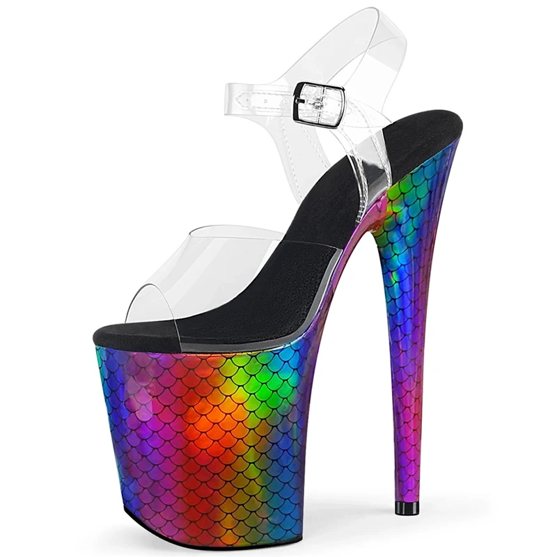 women shoes Exotic Through The Bright Bottom High Strip 20cm pole dance heels 8 Inch Crystal Platform Sandals Dress Sexy Fetish