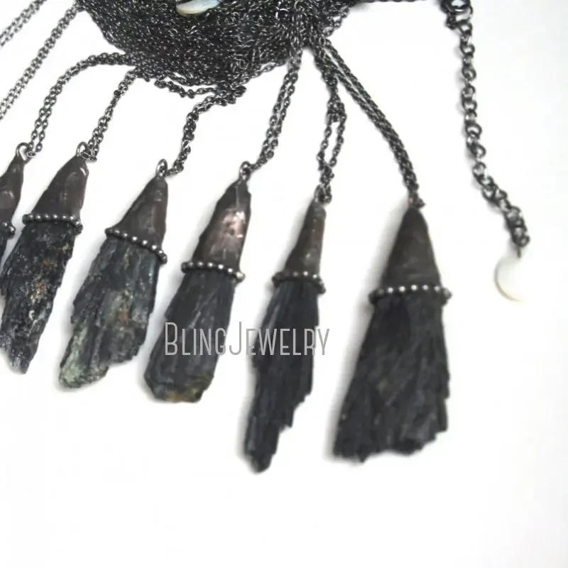 10pcs Goth Vampire Black Kyanite Natural Stone Talisman Necklace Witchcraft Wicca Satan Y2K Statement Jewelry Accessory