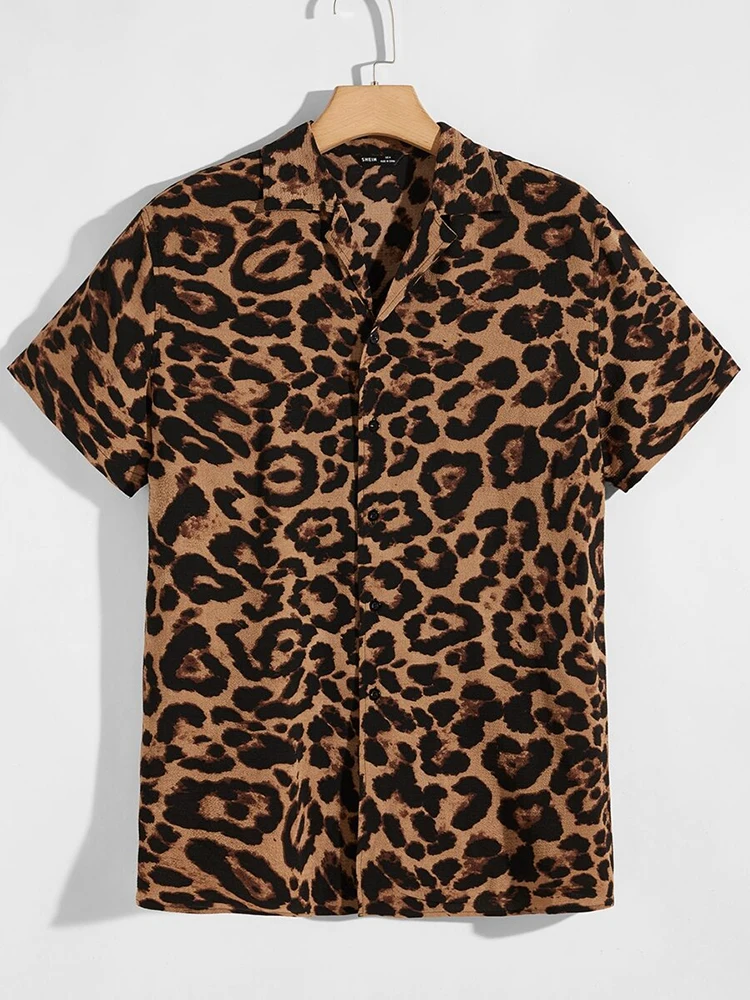2024 New Daily Casual Men's Shirt Leopard Print 3D Printed Men's Short-sleeved Shirt Urban Street Men's Fashion Shirt