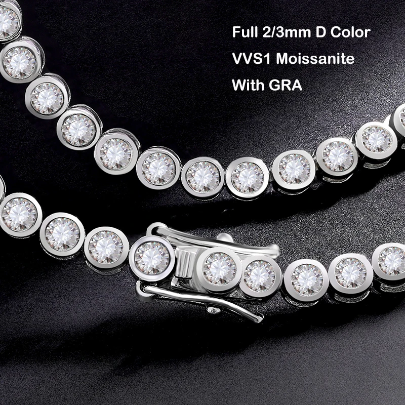 EWYA GRA Certified D Color 2-3mm Full Moissanite Tennis Bracelet For Women S925 Silver Plated 18K Bubble Diamond Link Bracelets