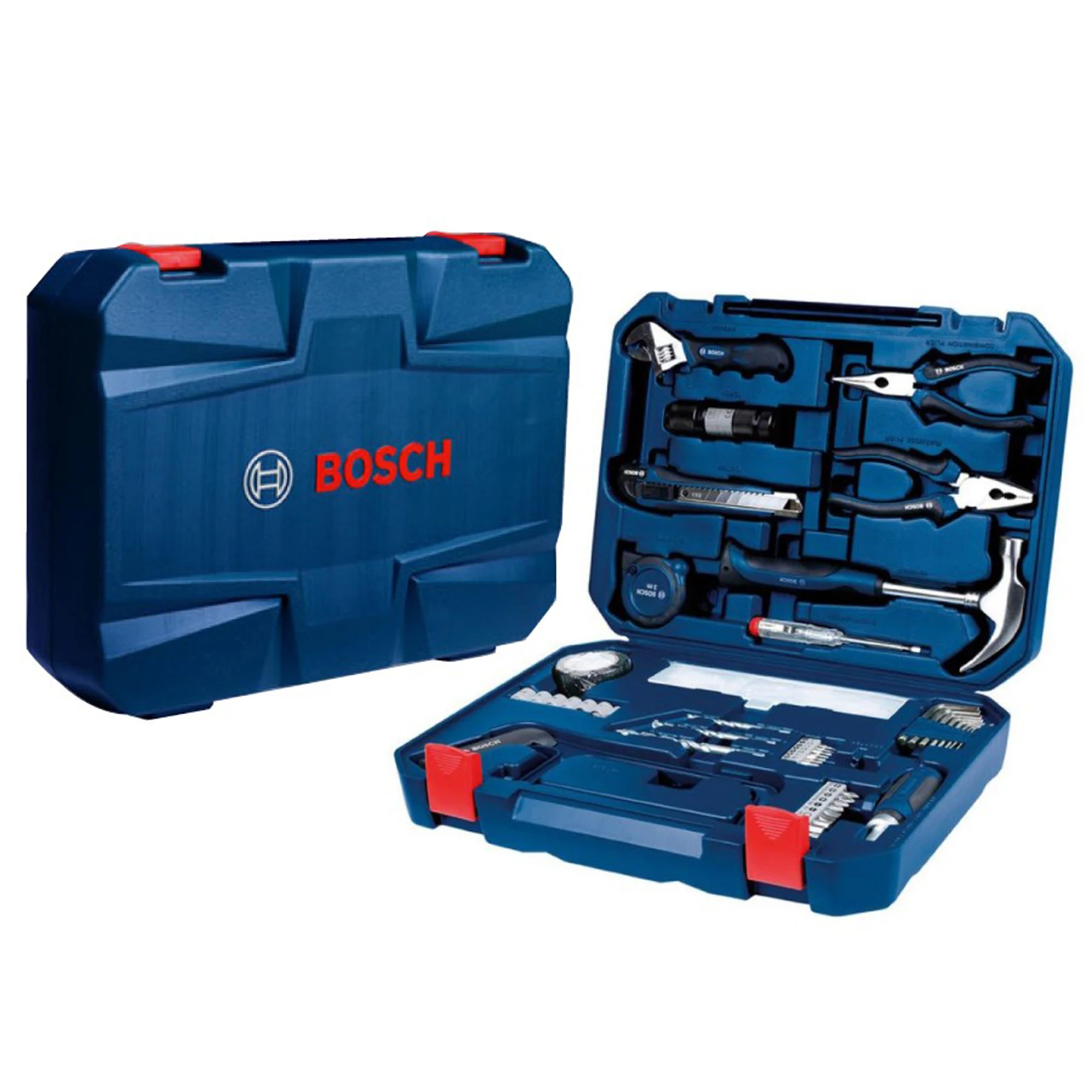 BOSCH ‎   Alles-in-één-set 108-delige ratelschroevendraaier inbussleutel meerdere boorbits extra prestatiegereedschap blauwe harde koffer